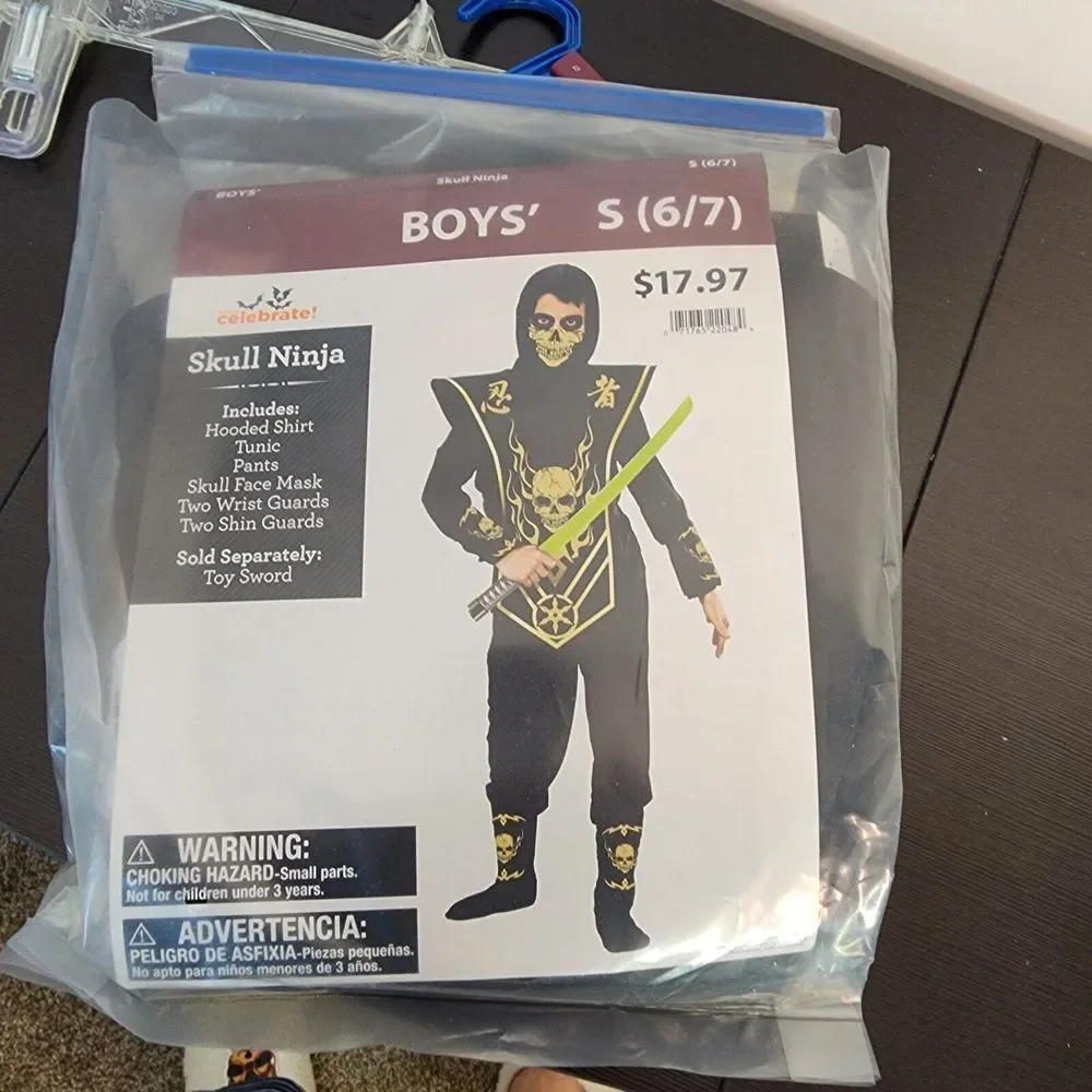 Skull Ninja Halloween Costume‎ Boys Size S (6/7) by Way to Celebrate New